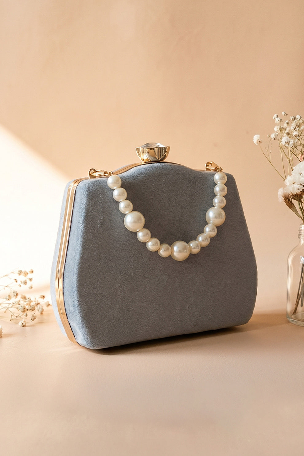Shoporiya Clutch Velvet Kairo Pearl -  Grey