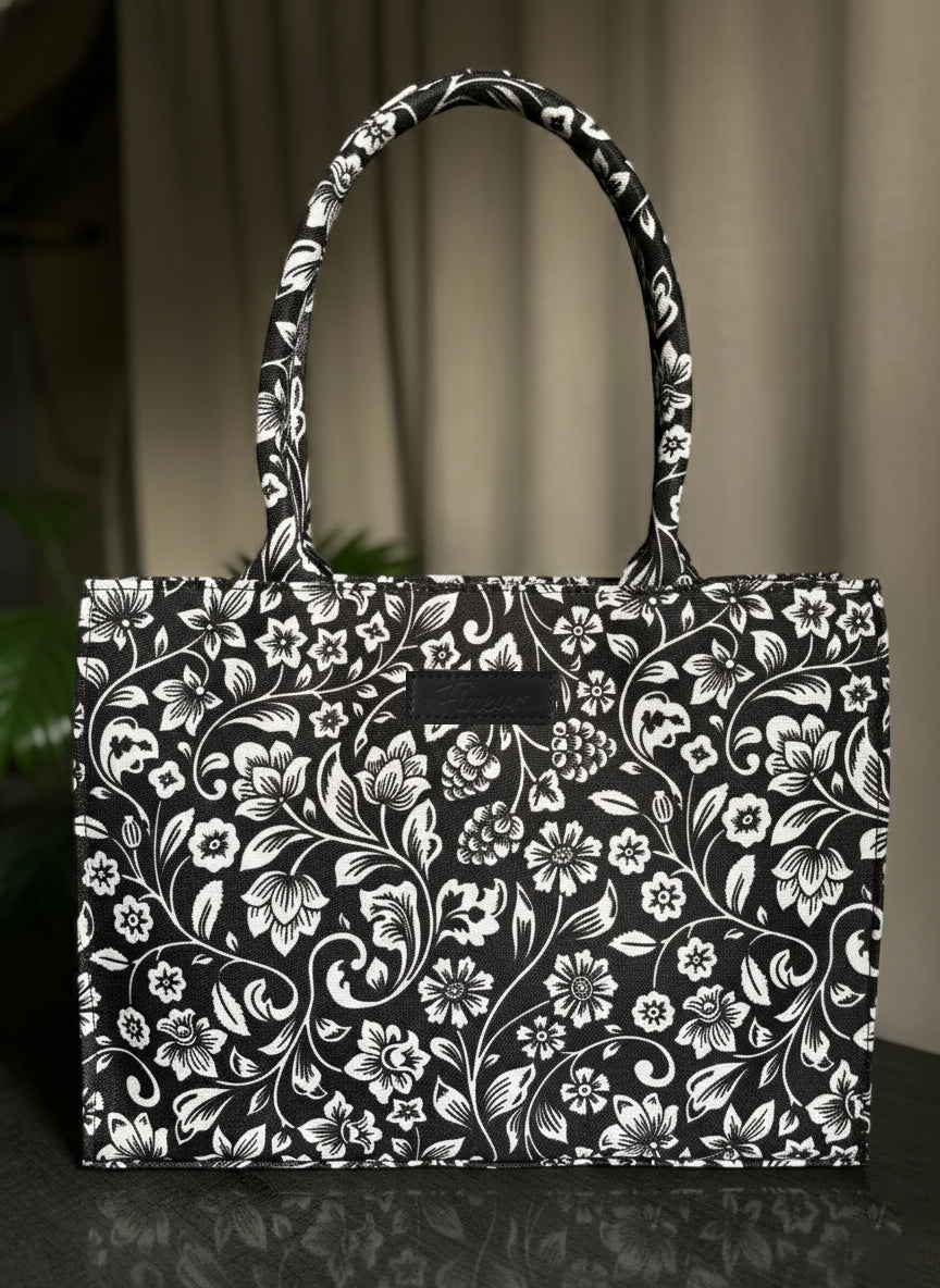 Canvas Tote Black Petals