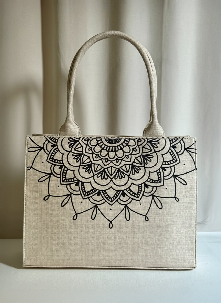 Mini Canvas Tote Mandala Loop - Beige