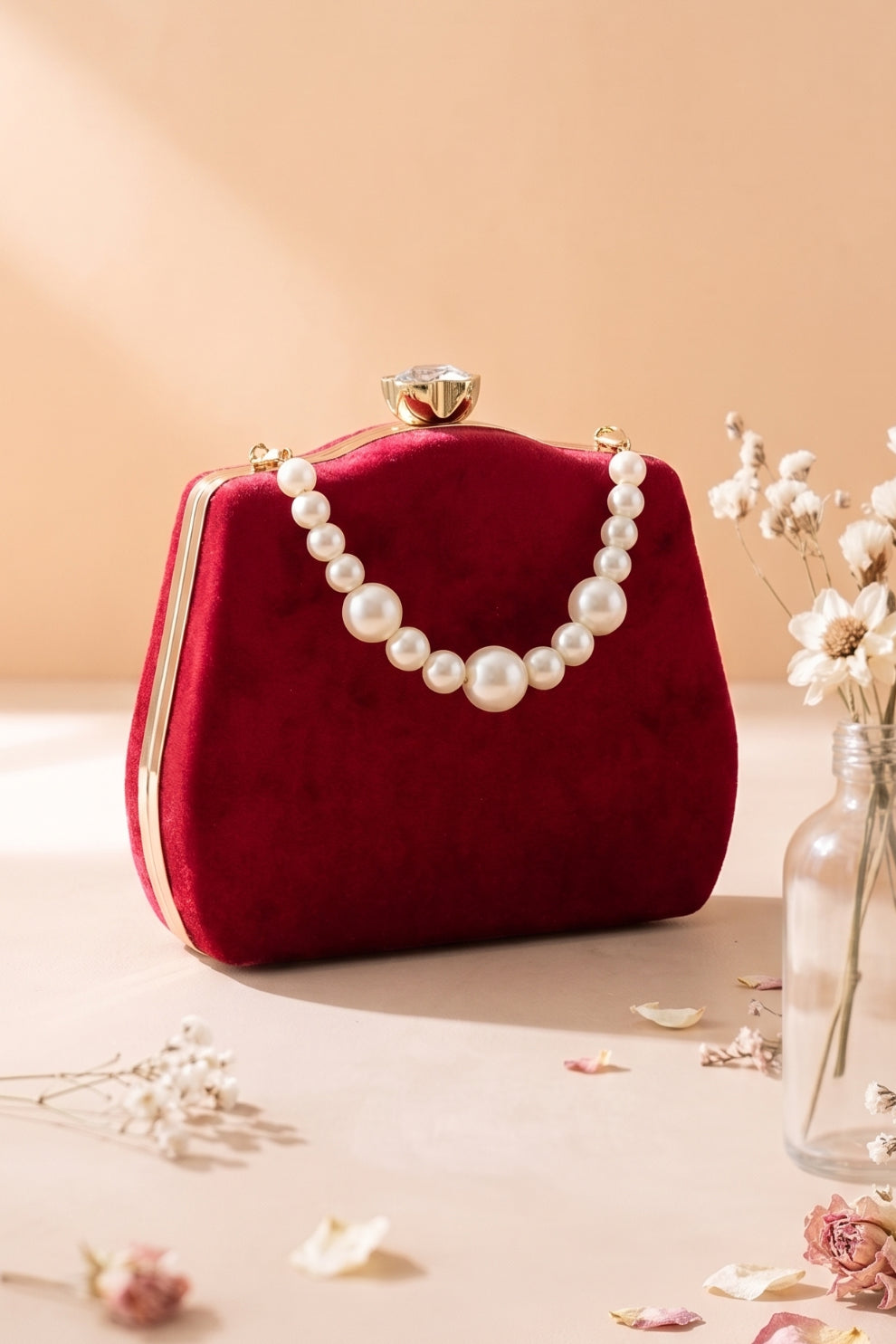 Shoporiya Clutch Velvet Kairo Pearl -  Maroon