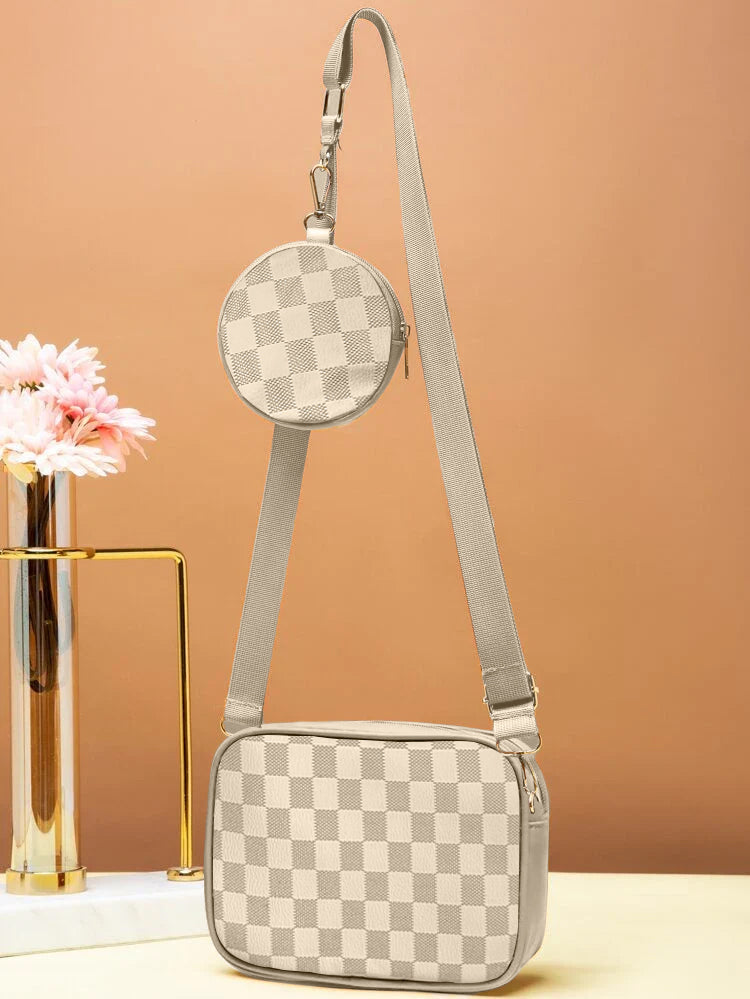 Crossbody Checkered Coin - white