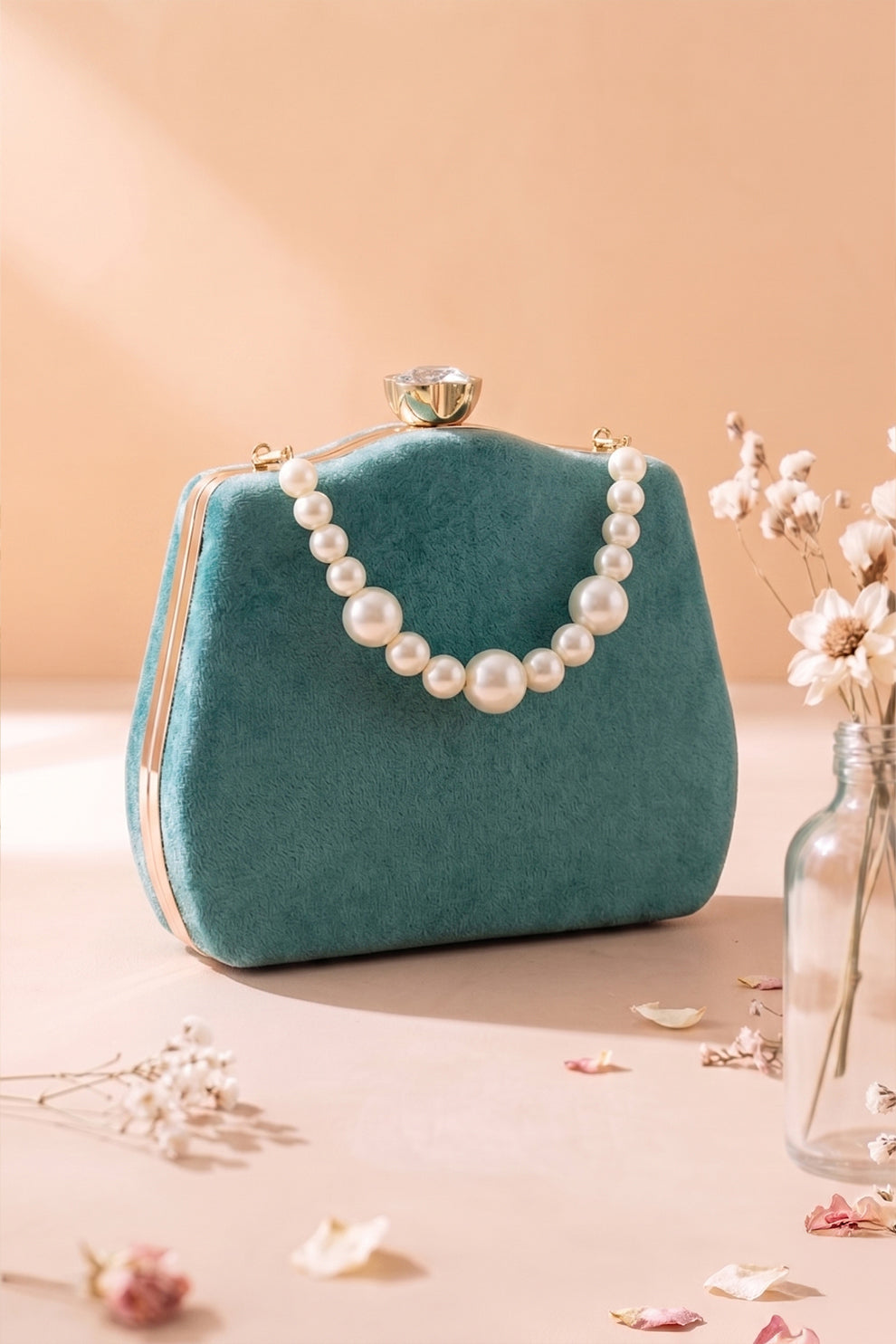 Shoporiya Clutch Velvet Kairo Pearl -  Sea Green