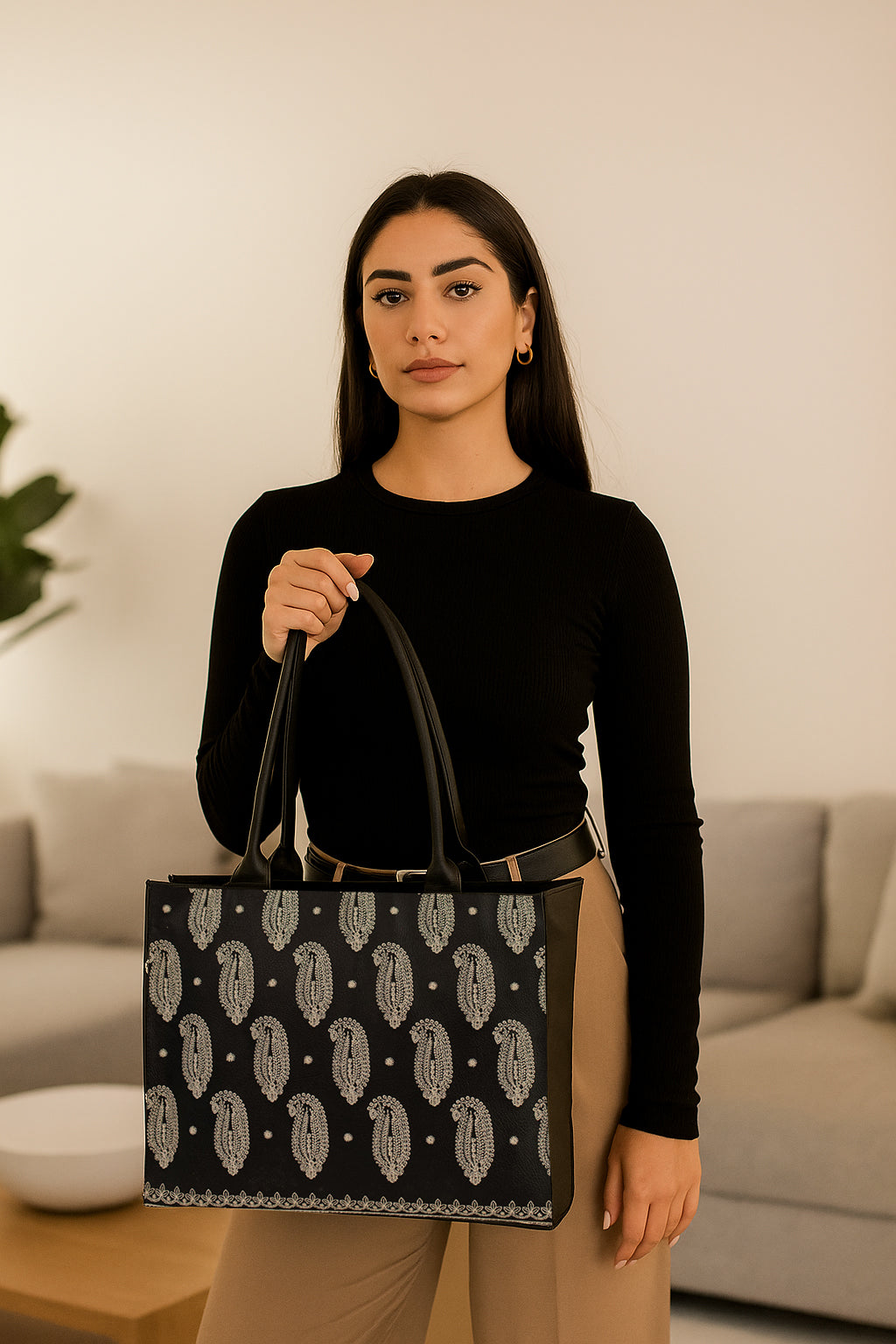 Embroidery Tote Bag Daily Carry - Black