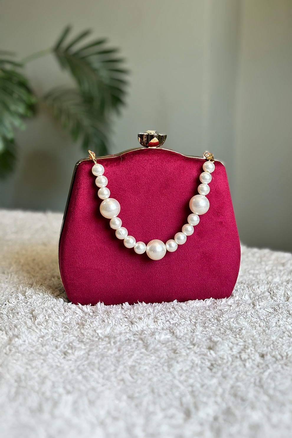 Shoporiya Clutch Velvet Kairo Pearl -  Maroon