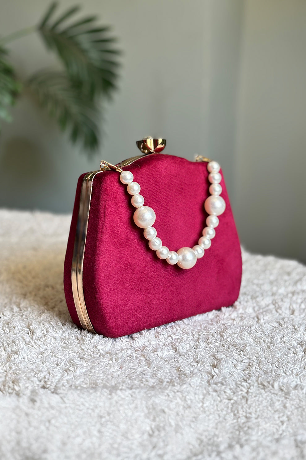Shoporiya Clutch Velvet Kairo Pearl -  Maroon