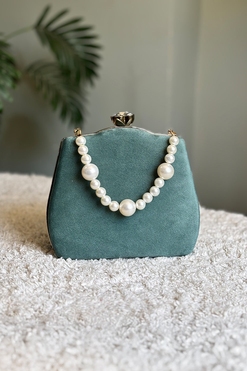 Shoporiya Clutch Velvet Kairo Pearl -  Sea Green
