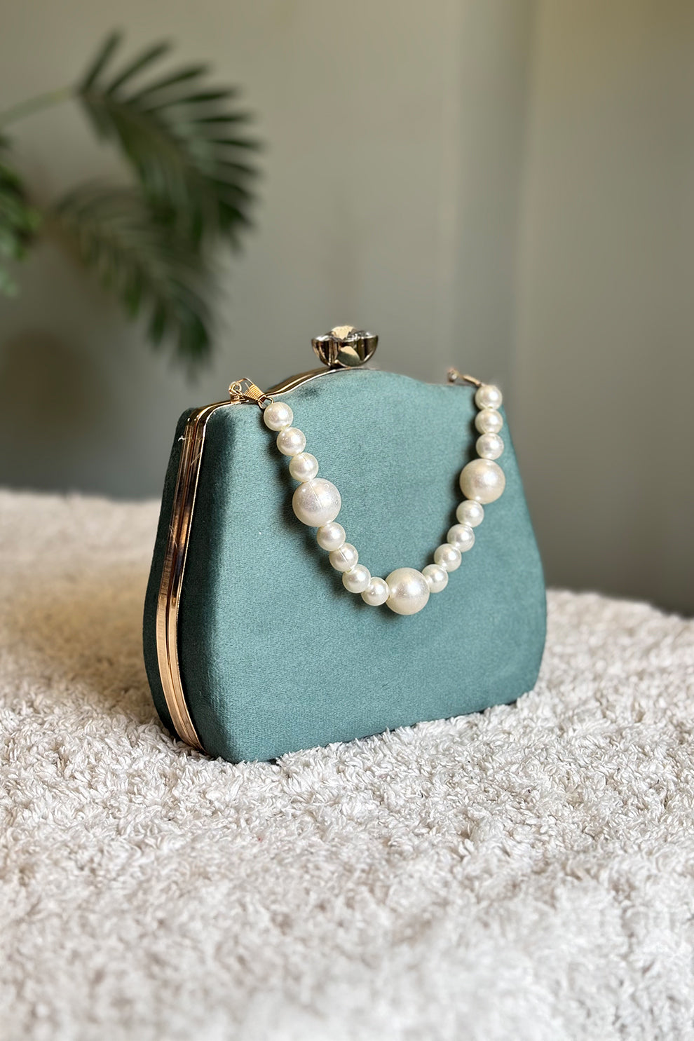 Shoporiya Clutch Velvet Kairo Pearl -  Sea Green