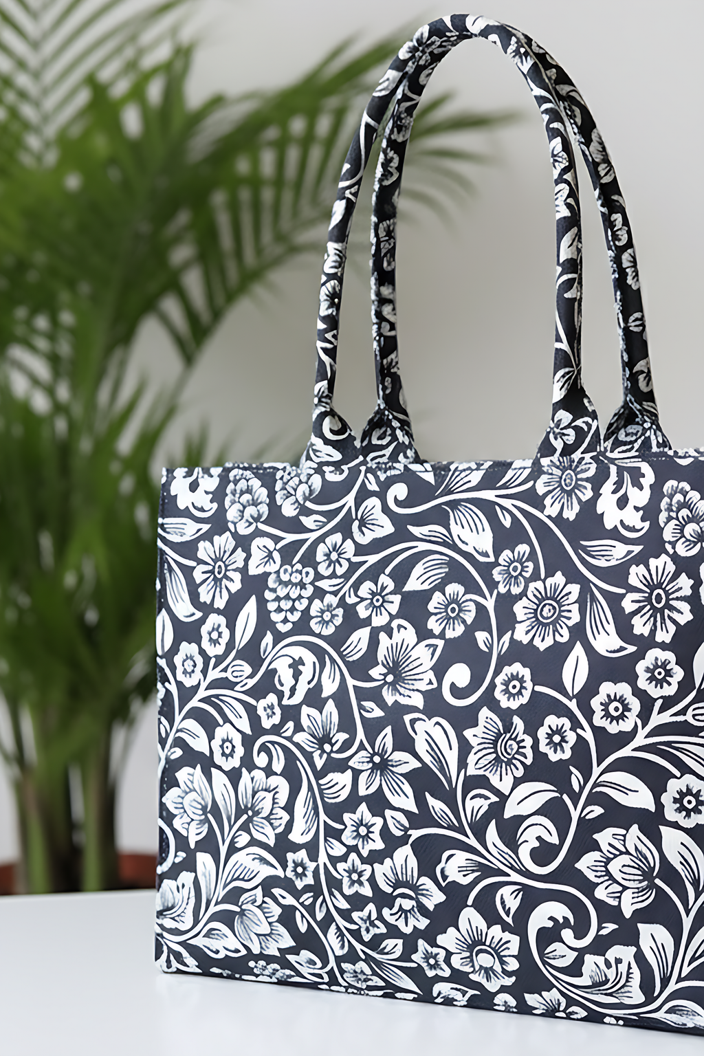 Canvas Tote Black Petals