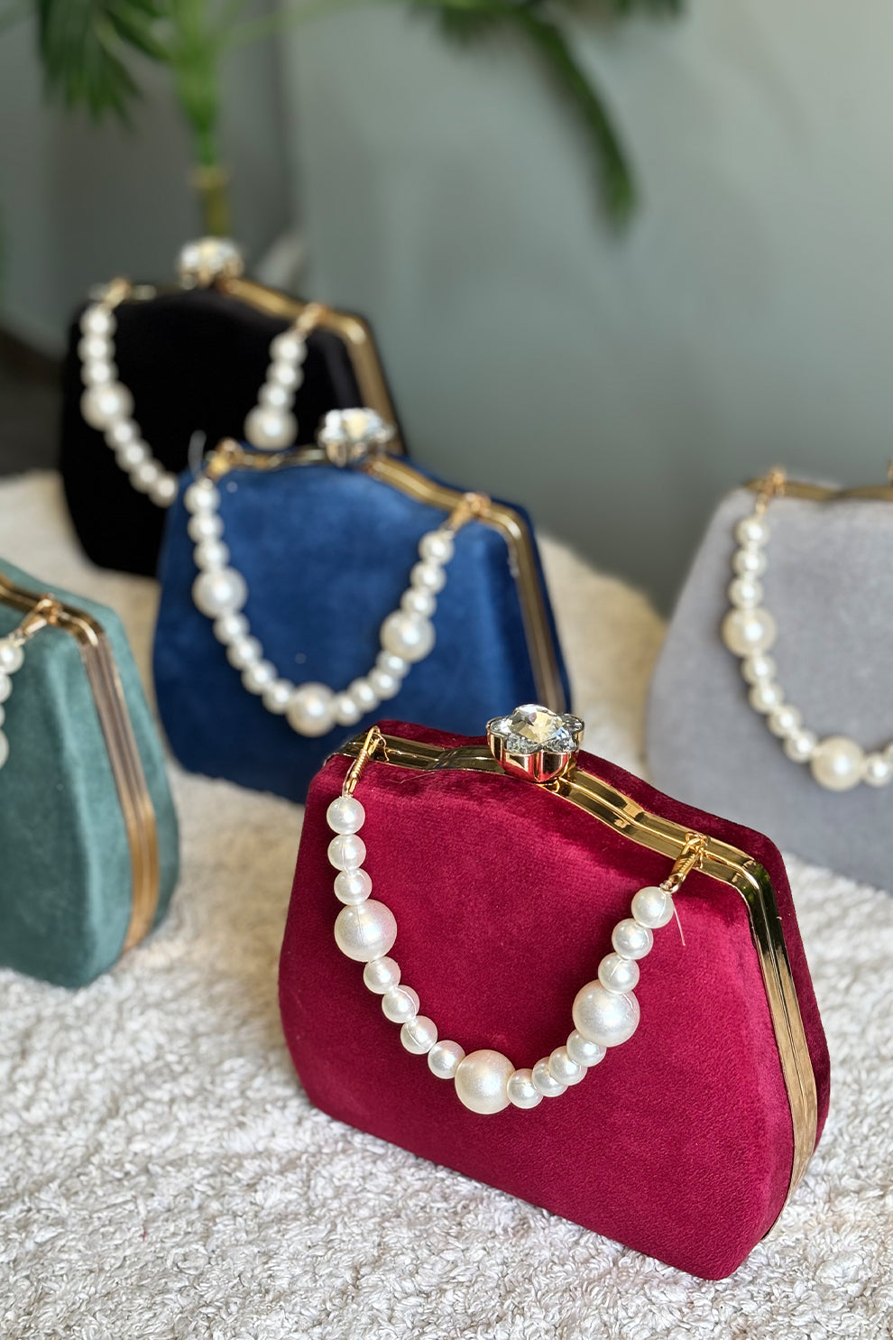 Shoporiya Clutch Velvet Kairo Pearl -  Sea Green