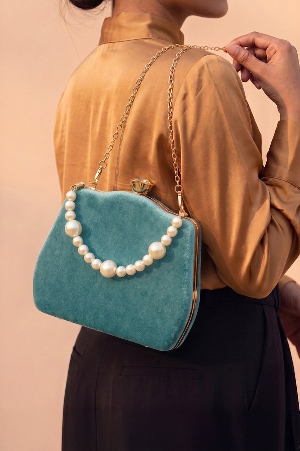 Shoporiya Clutch Velvet Kairo Pearl -  Sea Green