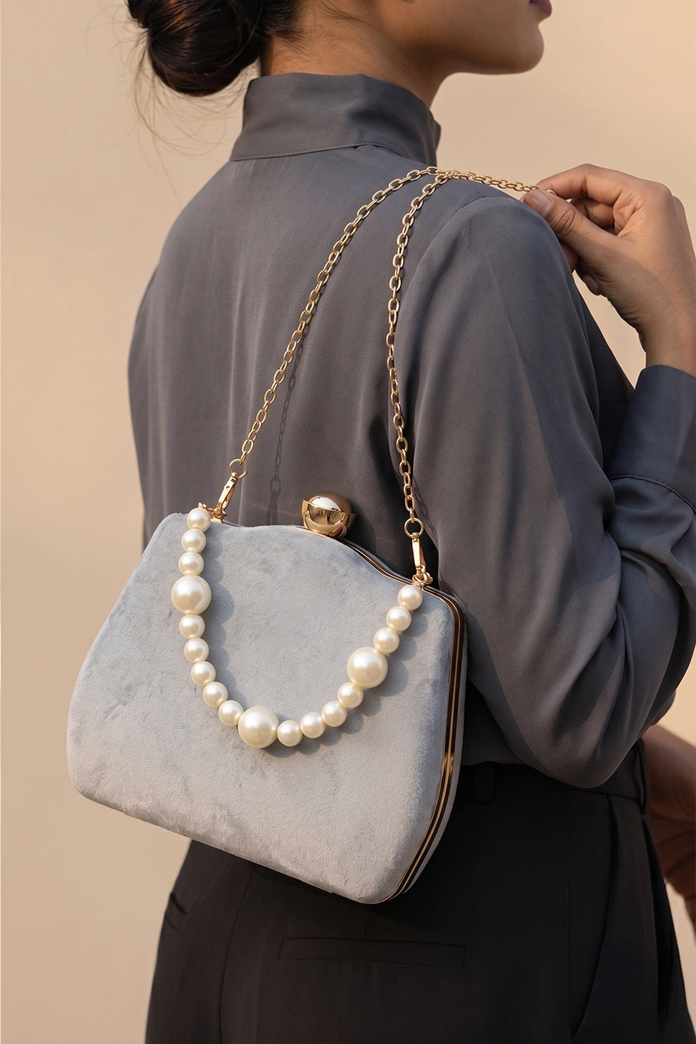 Shoporiya Clutch Velvet Kairo Pearl -  Grey