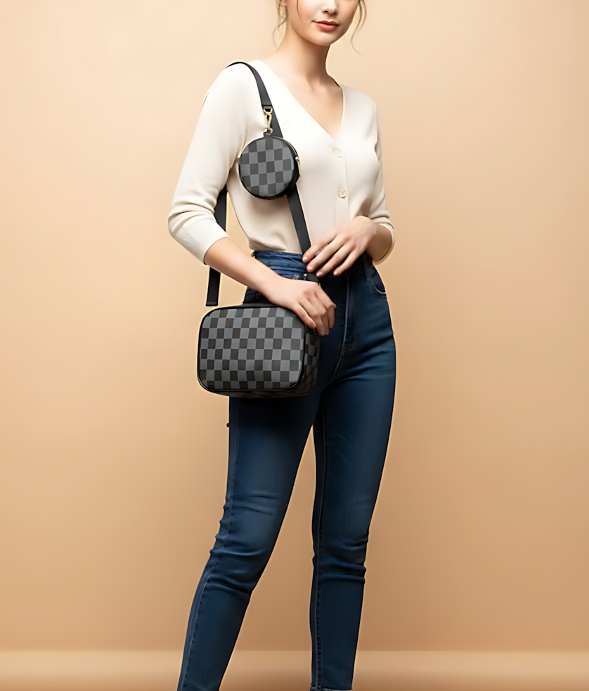 Crossbody Checkered Coin - Black