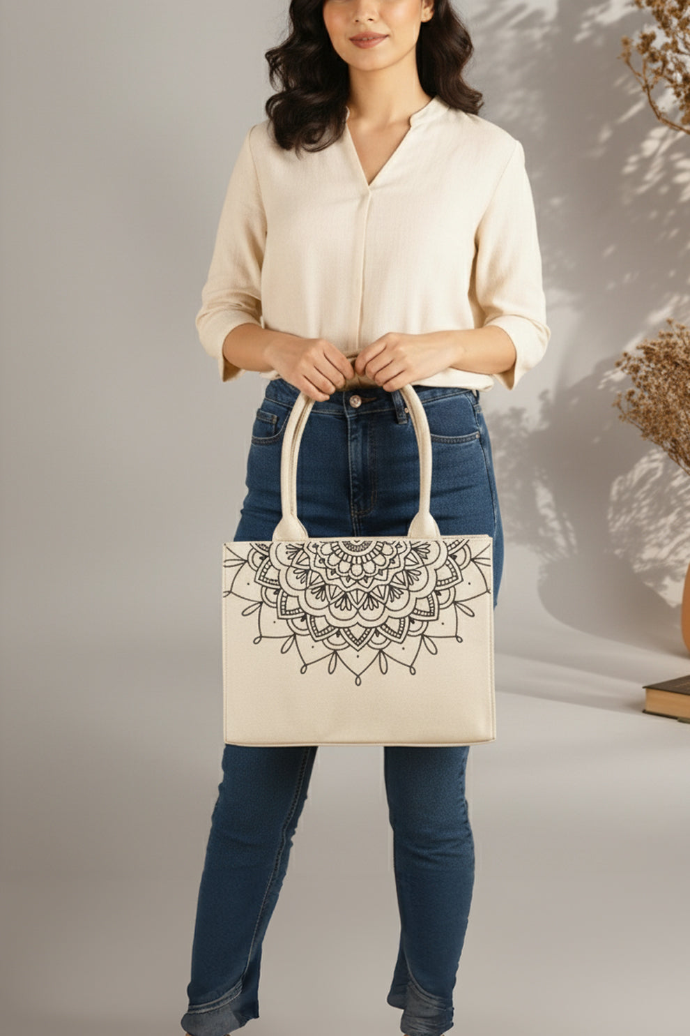 Mini Canvas Tote Mandala Loop - Beige