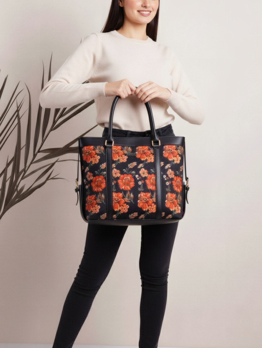 Strap Canvas Tote Midnight Bloom