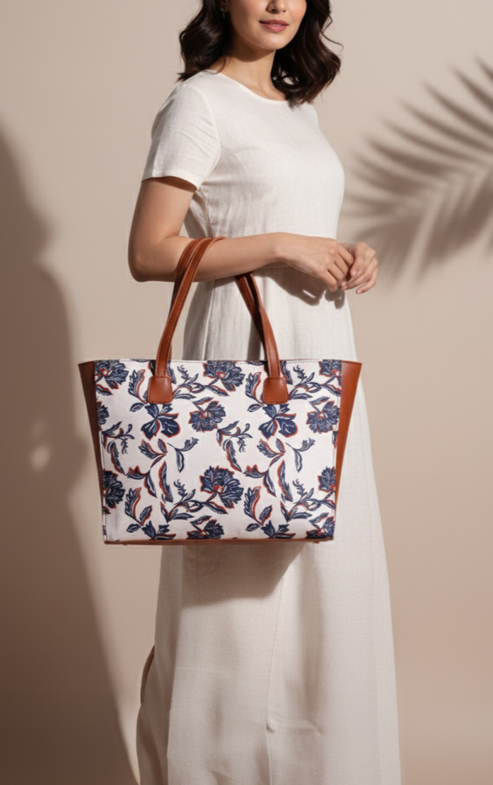 Side Rexine Canvas Tote SkyLeaf