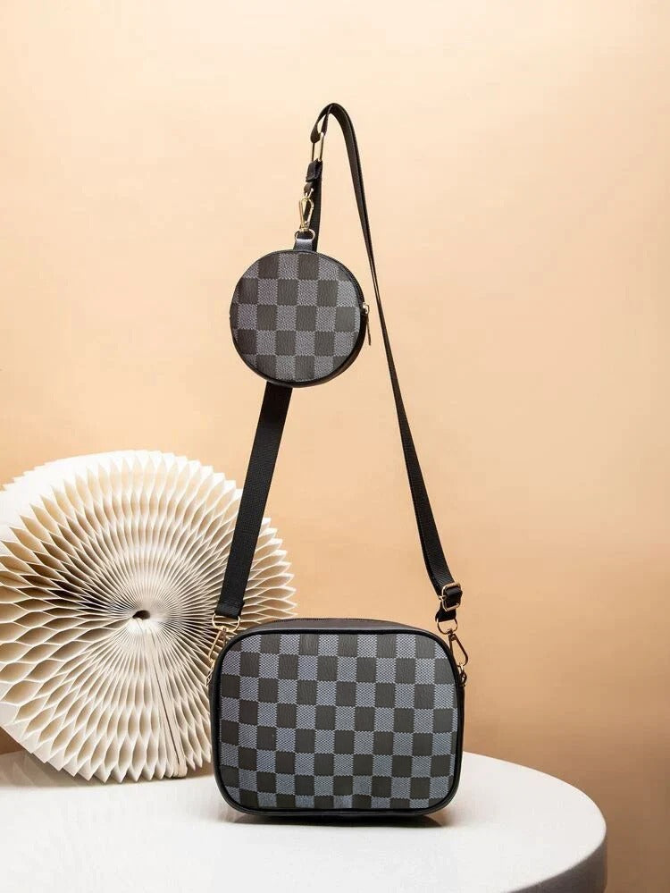 Crossbody Checkered Coin - Black