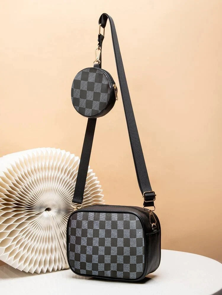 Crossbody Checkered Coin - Black