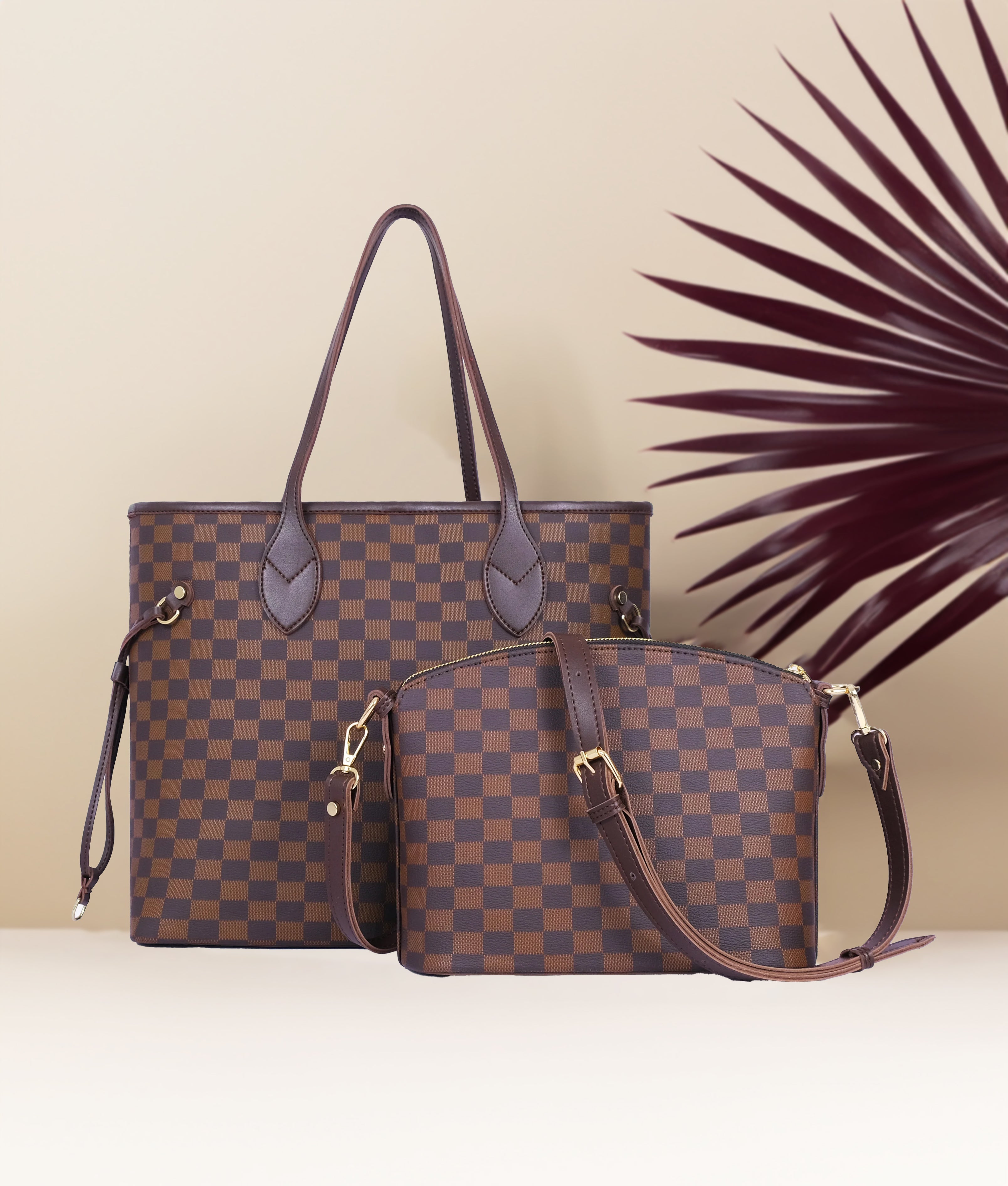 Duo Tote Checkered - Brown